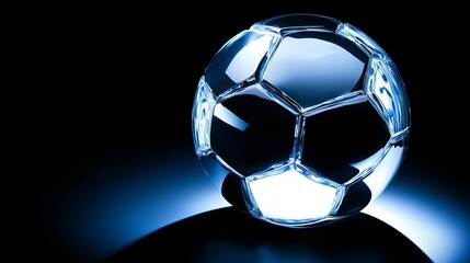 Naklejka premium Crystal soccer ball on a dark blue background with the bright light on the edges. 2