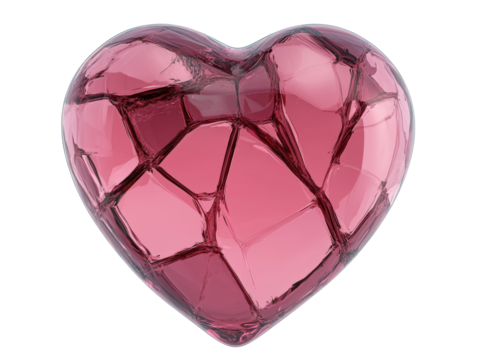 Broken heart symbol representing loss and emotional pain, cut out