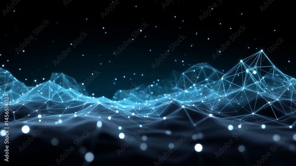 Poster A 3D rendering depicts an abstract polygonal space with a network connection structure, set against a dark background with numerous connecting dots and lines, symbolizing big data