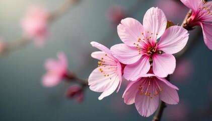 Obraz premium Delicate pink sakura blossoms, full bloom, soft petals , full bloom, subtle