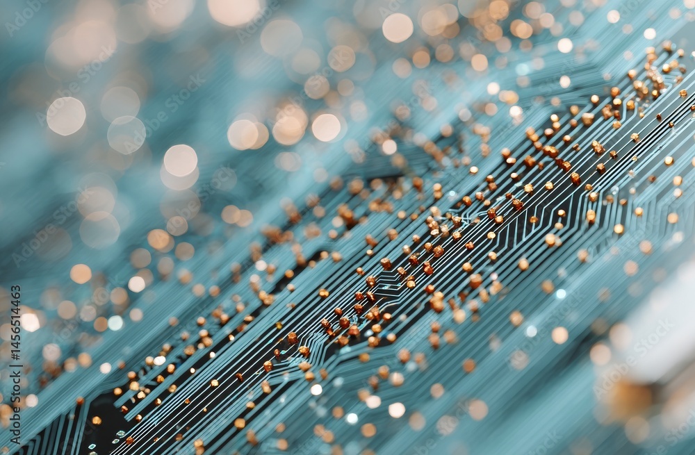 Poster electronic circuit board featuring computer microchips and processors, representing an abstract tech