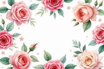 Delicate watercolor roses & leaves, repeat seamlessly, summer, fabric, red