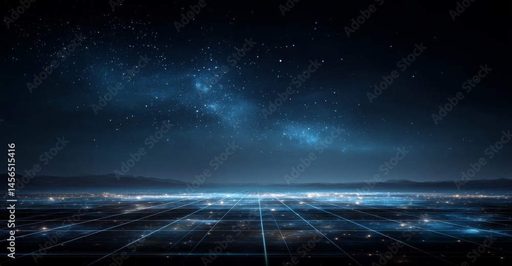 Poster a futuristic digital grid and particles create an abstract cyber technology environment background i