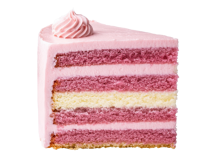 Delightful slice of layered pink cake for celebration, cut out