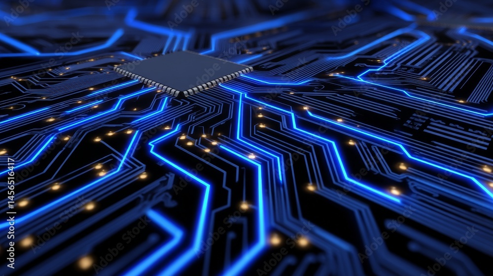Poster the science illustration, generated using ai, showcases a high-tech technology blue background textu