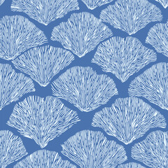 Vintage Style Elegant Floral Art Deco Seamless Fan vector Pattern in Blue Color - Texture Featuring Shells and Marine Elements