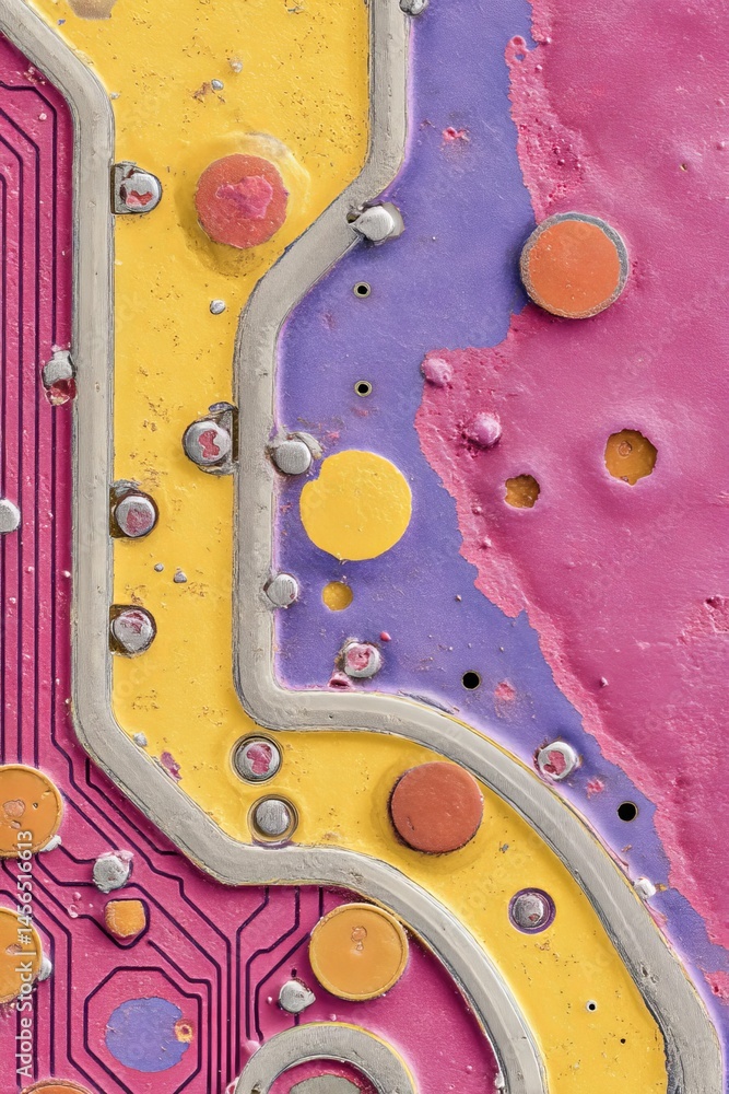 Aufkleber image of a detailed multicolored computer microcircuit motherboard