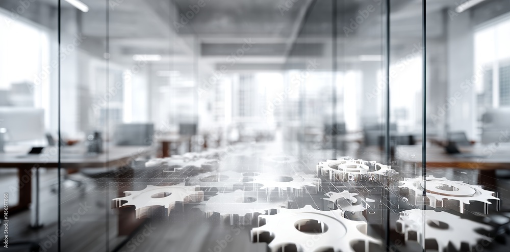 Aufkleber the concept of business technology and the internet is represented through a double exposure of gear