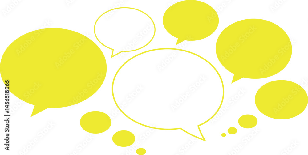 Poster yellow and white round speech bubbles,collection of circular talk bubbles,various sized round messag