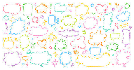 Crayon box. Speech frame balloon for text. Crayon hand drawn speech balloon. Chalk line dialog frame. Pastel child doodle text box. Pencil marker cute talk cloud. Handwriting kid bubble bg from Japan