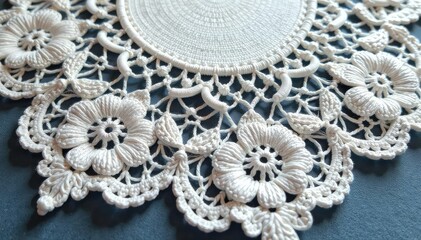 Obraz premium Intricate floral lace doily, delicate white threads , crochet, needlework
