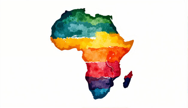 Colorful Watercolor Map of Africa Representing Unity, Peace and Diversity  