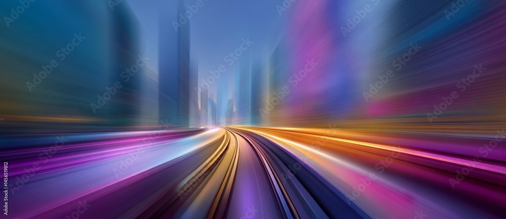 Poster a screen displaying technology with an abstract high-speed point of view and motion blur
