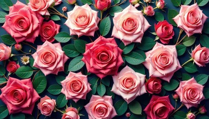 Naklejka premium Intricate, repeating rose blossoms and leaves , photography, romantic