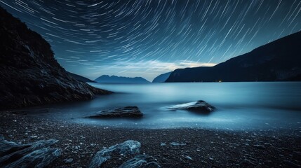 Starry Night Seascape with Dark Blue Tones