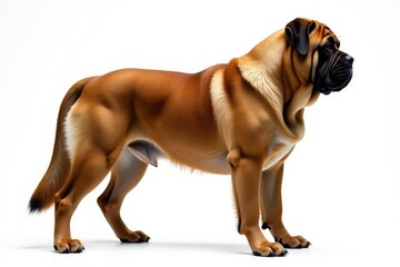 Obraz premium Majestic mastiff, powerful stance, white background, head shot, dog, profile