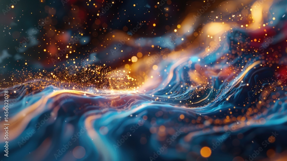 Poster abstract of blue and gold color particle wavering in luxury style design. modern art present about s