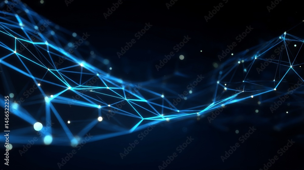 Poster a blue background features abstractly connected dots and lines, symbolizing a network of communicati