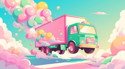Sweet truck flying through candy clouds