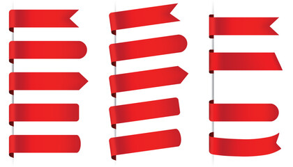 Red ribbon tag isolated on white background. Badge sticker or price label for sale.