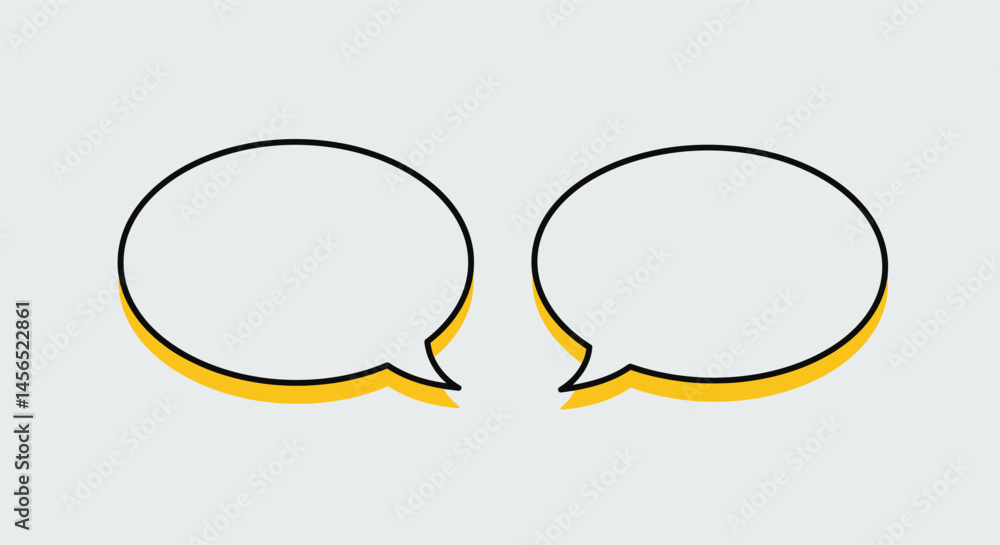 Poster two black and white speech bubbles,conversation cloud,dialogue balloons intersecting,thinking and sp