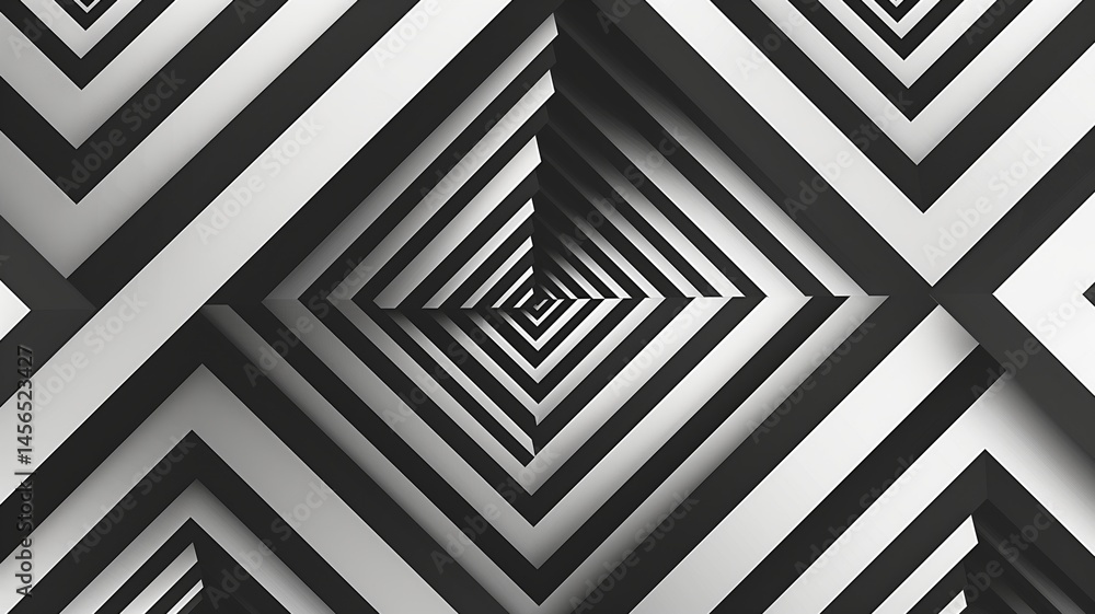 Poster dynamic black and white geometric pattern creating an illusion of depth and movement