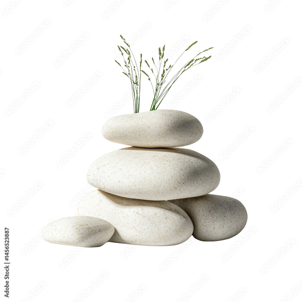 Aufkleber serene stack of smooth stones with emerging plant life on a clean studio environment