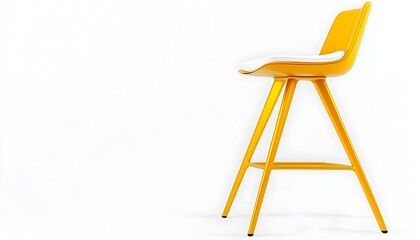 Fototapeta premium Modern yellow chair with white cushion, sleek design, angled legs, isolated on white background