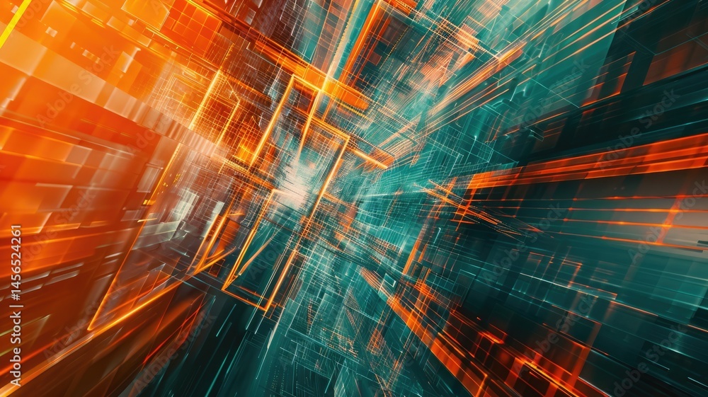 Poster abstract of digital shape or line and technological cyber style particle design connect in surreal e