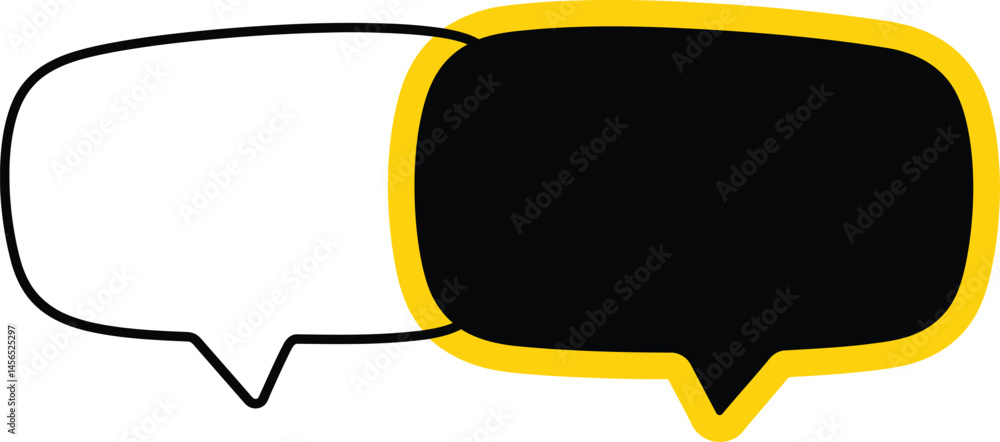 Poster overlapping black and white speech bubbles,conversation cloud,dialogue balloons intersecting,thinkin