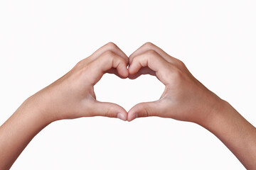 Heart Hands Isolated on White Background. Children Hands Showing Heart. Heart Symbol Shape with...