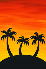 Sunset with Silhouetted Palm Trees – Tropical Landscape Illustration