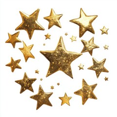 Golden Glitter Stars Circular Pattern on White Background