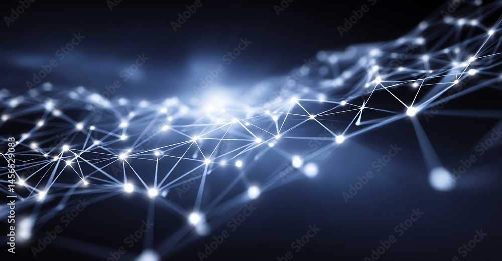 Poster in a futuristic setting of science and technology, a 3d illustration rendering displays a network of