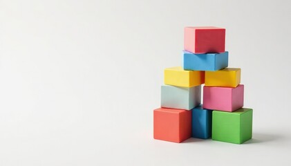 Naklejka premium Colorful stacked blocks forming a pyramid on white, stack, stability, texture