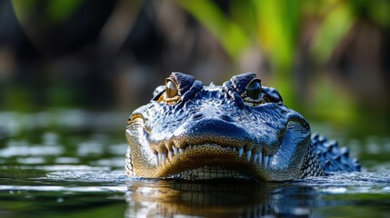 Alligator lurking: close-up portrait of a reptile in its natural habitat