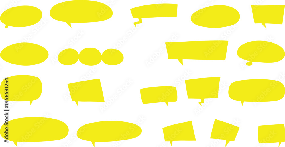 Poster collection of yellow speech bubbles,various chat bubble shapes,set of bright yellow talk bubbles iso