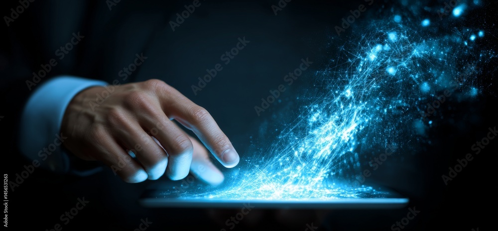 Poster a biometric security network and cybersecurity technology safeguard a woman's privacy data as she us