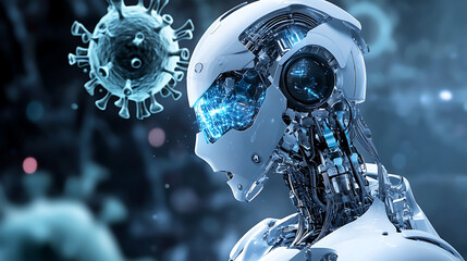 Fototapeta premium AI-driven nanorobot restructuring virus cell in real time 