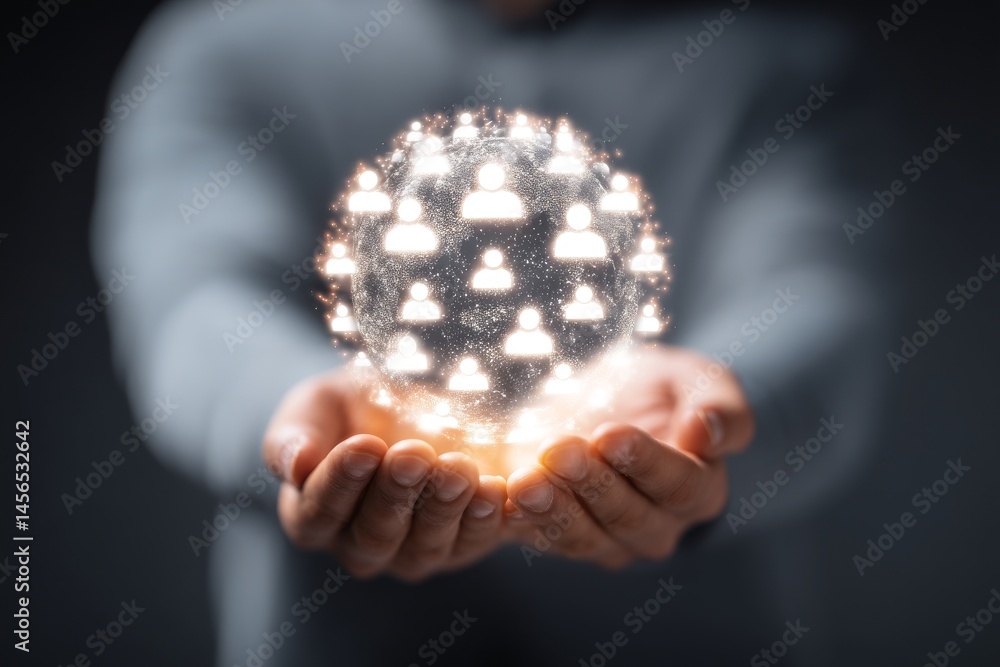 Aufkleber customer relationship management and the concept of global business, as embodied by a businessman di