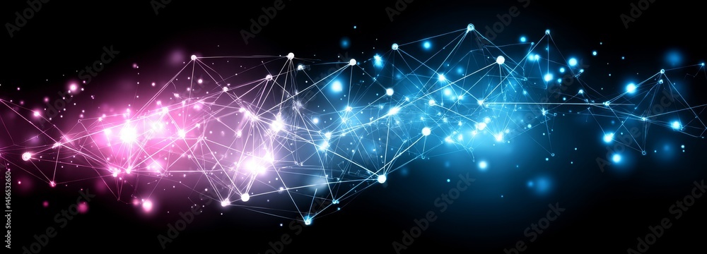 Poster Abstract digital connection dots and lines are set against a technology background, forming a network connection structure that showcases a plexus effect, all rendered in 3D