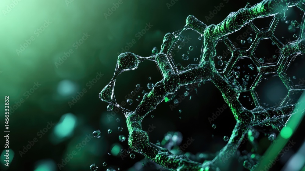 Aufkleber Subtle gradient in medical colors with hexagonal molecules and flowing lines, futuristic design