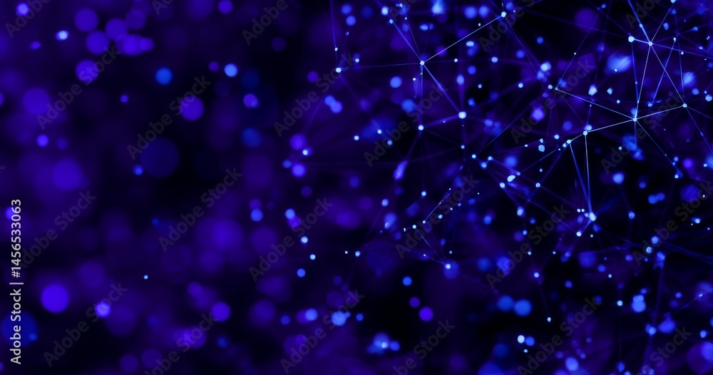 Poster in the foreground a technology screen is displayed with an abstract blurred light background