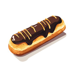  A Simple flat 2D icon eclair pastry with chocolate topping isolated on a transparent background, vector, flat design, animation design, simple flat 2D icon, minimalist design, eps