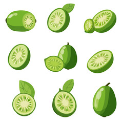 A Simple flat 2D icon feijoa collection isolated on a transparent background, vector, flat design, animation design, simple flat 2D icon, minimalist design