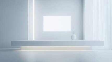 modern, minimalist white interior with subtle lighting. Perfect for a showcase or display, the space evokes a calm and serene atmosphere