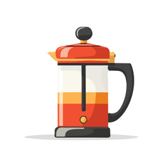 A Simple flat 2D icon of a French press isolated on a transparent background, vector, flat design, animation design, simple flat 2D icon, minimalist design