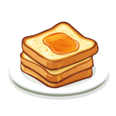 A Simple flat 2D icon of a French toast with syrup isolated on a transparent background, vector, flat design, animation design, simple flat 2D icon, minimalist design