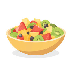 My Simple flat 2D icon of a fruit salad bowl isolated on a transparent background, vector, flat design, animation design, simple flat 2D icon, minimalist design