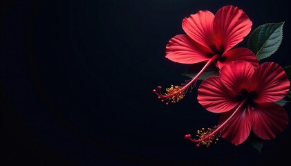 Obraz premium Bold hibiscus silhouettes, dark background, stylized design , design element, illustration